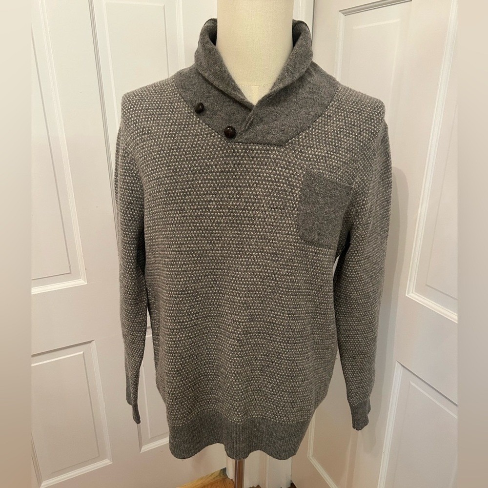 J.CREW Sweater Lambswool‎ Gray Textured Shawl Collar Men Medium
